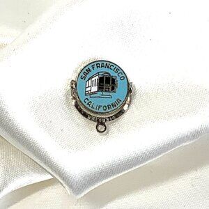 Vintage Sterling Silver San Francisco California Cable Car Charm Pendant Blue